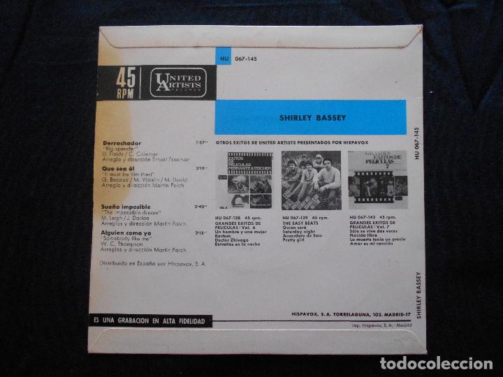 Discos de vinilo: SHIRLEY BASSEY // DERROCHADOR + 3 - Foto 2