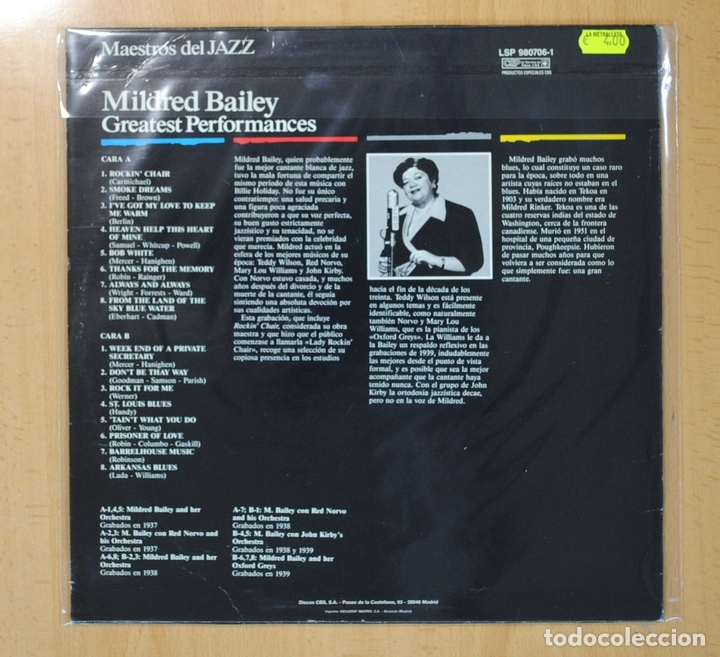 Discos de vinilo: MILDRED BAILEY - GREATEST PERFORMANCES - LP - Foto 2