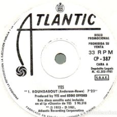 Discos de vinilo: YES: DISCO PROMOCIONAL ATLANTIC 1981- MUY RARO ESPAÑOL-COLECCIONISTAS
