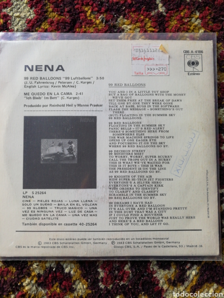 Discos de vinilo: SINGLE NENA- 99 RED BALLONS, 1983. - Foto 2