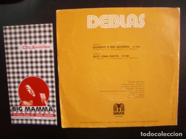 Discos de vinilo: DEBLAS- QUIERO Y NO QUIERO. SINGLE - Foto 2