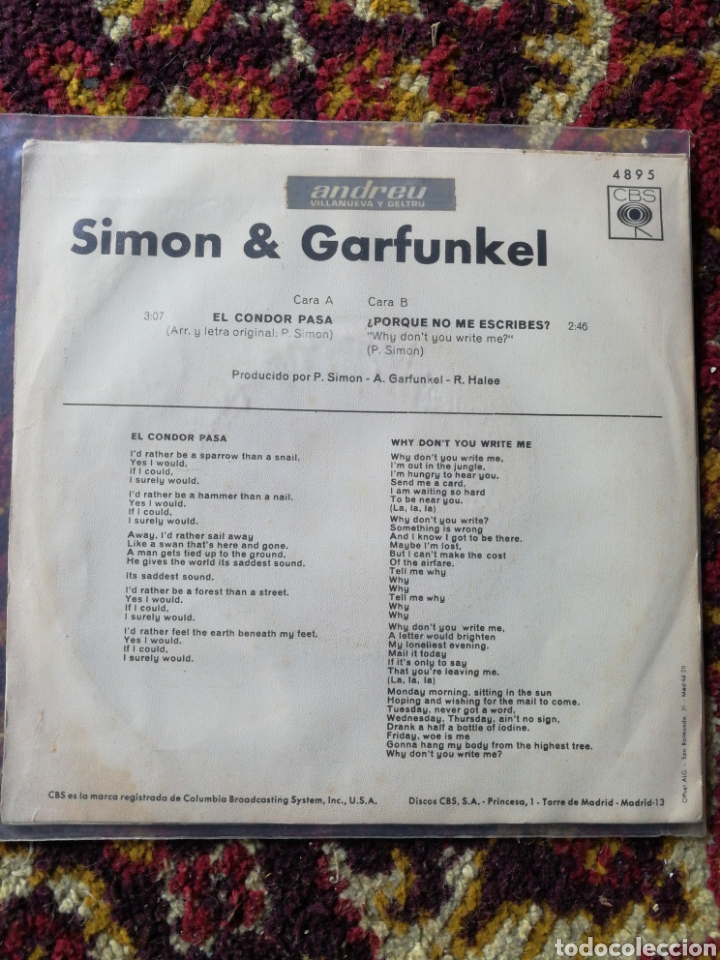 Discos de vinilo: SINGLE SIMON & GARFUNKEL- EL CONDOR PASA, 1970. - Foto 2