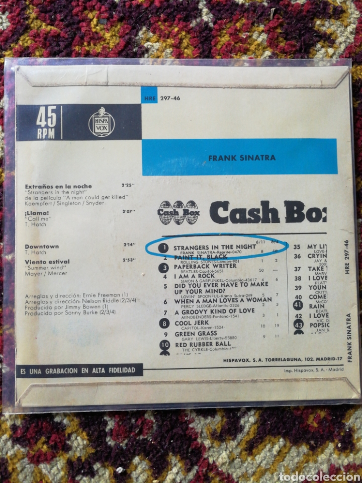 Discos de vinilo: SINGLE FRANK SINATRA- EXTRA&Ntilde;OS EN LA NOCHE, 1966. - Foto 2