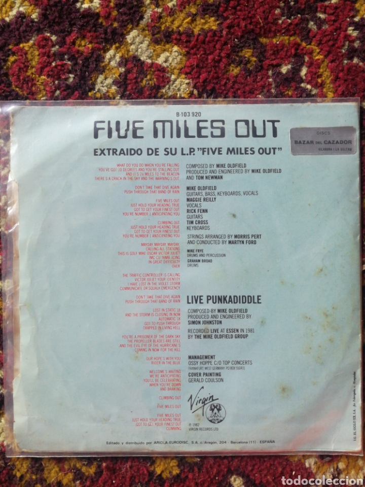 Discos de vinilo: SINGLE MIKE OLDFIELD- FIVE MILES OUT, 1982. - Foto 2