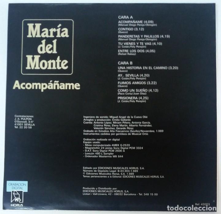 Discos de vinilo: Lp. Mar&iacute;a del Monte. Acomp&aacute;&ntilde;ame. 1989 - Foto 3
