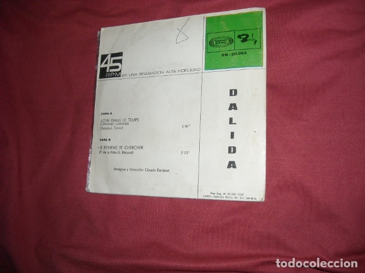 Discos de vinilo: DALIDA - Canta a Becaud y Tenco SINGLE ESPAÑOL 1967 - Foto 2 - 121543479