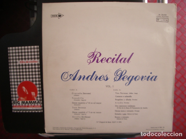 Discos de vinilo: ANDR&Eacute;S SEGOVIA- RECITAL. LP. - Foto 2