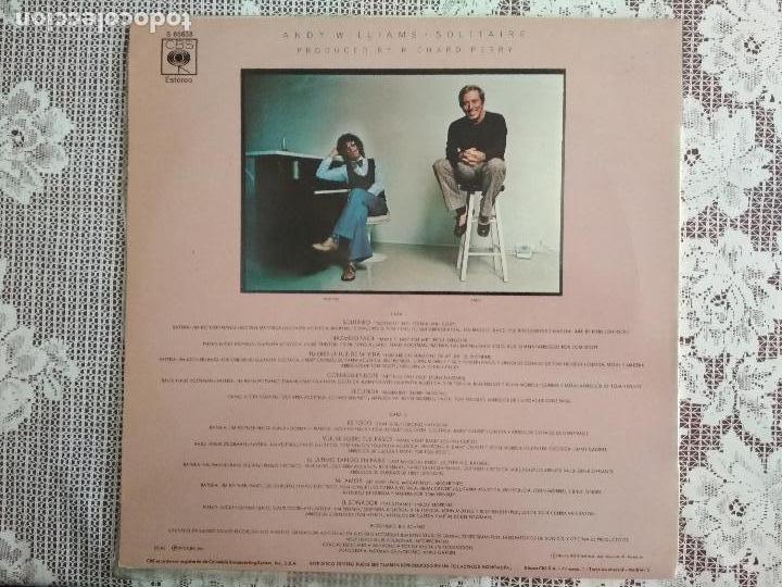 Discos de vinilo: ANDY WILLIAMS, SOLITAIRE, EDITA CBS - Foto 2