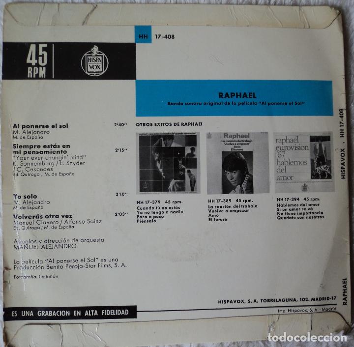 Discos de vinilo: Raphael - Al ponerse el sol - Edici&oacute;n de 1967 de Espa&ntilde;a - Foto 2