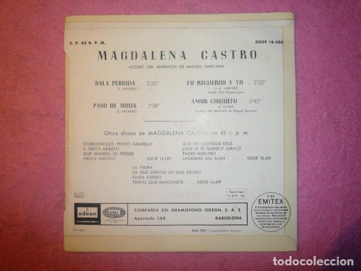 Discos de vinilo: 7&rdquo; MAGDALENA CASTRO - Bala Perdida - EP - 1966 - ODEON DSOE 16.686 (EX/EX-) - Foto 2