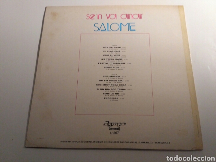 Discos de vinilo: Salom&eacute; - Sen Va Anar (LP, Comp) - Foto 2