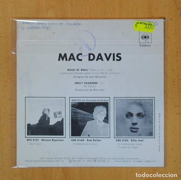 Discos de vinilo: MAC DAVIS - ROCK N&acute;ROLL / EMILY SUZANNE - SINGLE - Foto 2