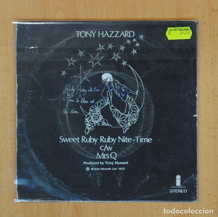 Discos de vinilo: TONY HAZZARD - SWEET RUBY RUBY NITE-TIME / MRS Q - SINGLE - Foto 2