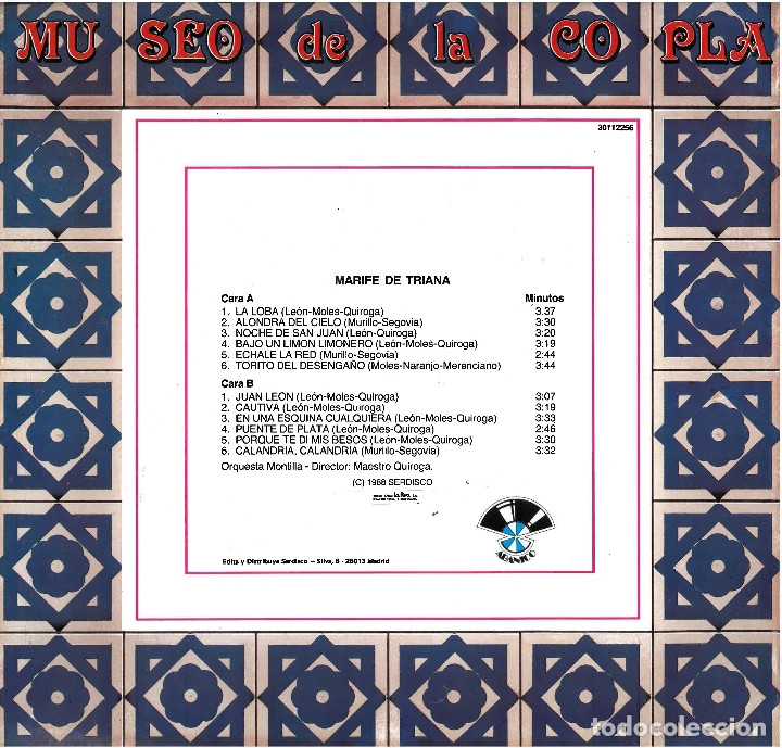 Discos de vinilo: MARIF&Eacute; DE TRIANA - MUSEO DE LA COPLA - 1988 - LP - Foto 5