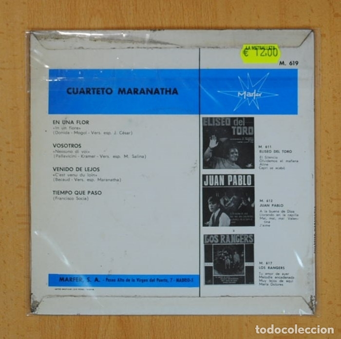 Discos de vinilo: CUARTETO MARANATHA - EN UNA FLOR + 3 - EP - Foto 2