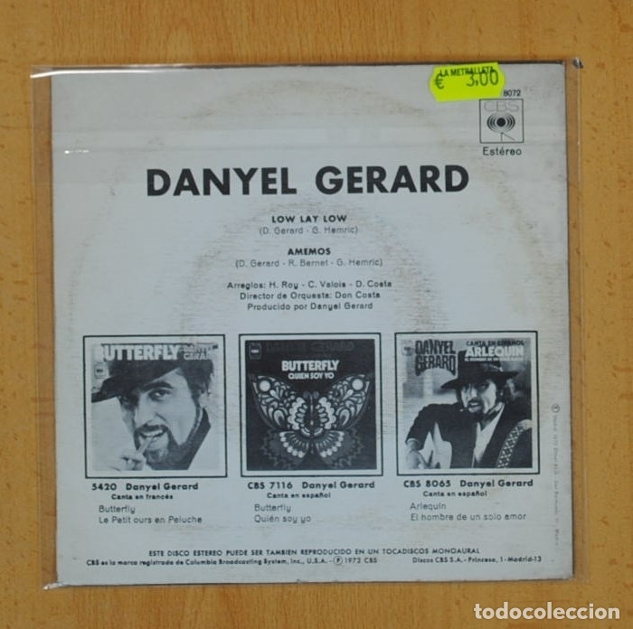 Discos de vinilo: DANYEL GERARD - LOW LAY LOW / AMEMOS - SINGLE - Foto 2