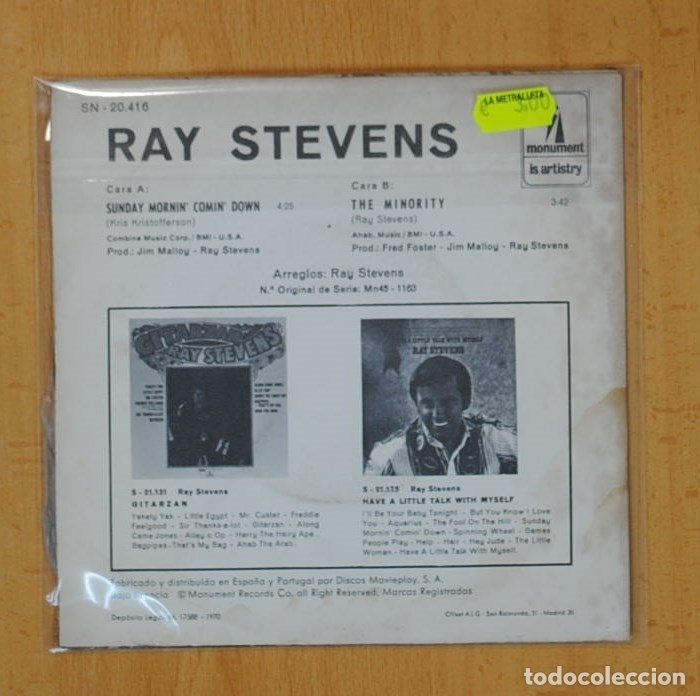 Discos de vinilo: RAY STEVENS - SUNDAY MORNIN&acute; COMIN&acute; DOWN / THE MINORITY - SINGLE - Foto 2
