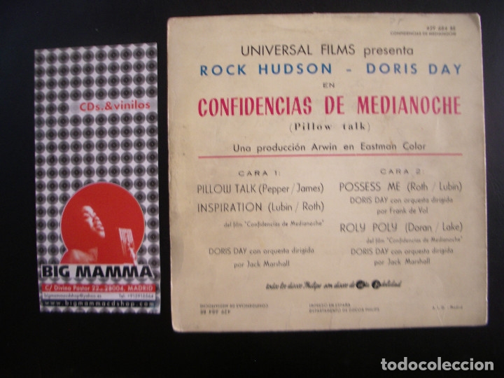 Discos de vinilo: DORIS DAY- CONFIDENCIAS DE MEDIANOCHE. EP. - Foto 2