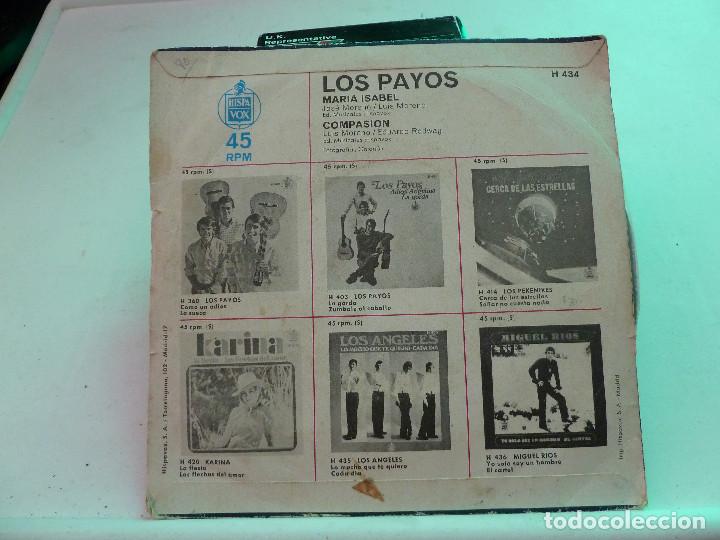 Discos de vinilo: LOS PAYOS - MARIA ISABEL - COMPASION - HISPAVOX - Foto 3