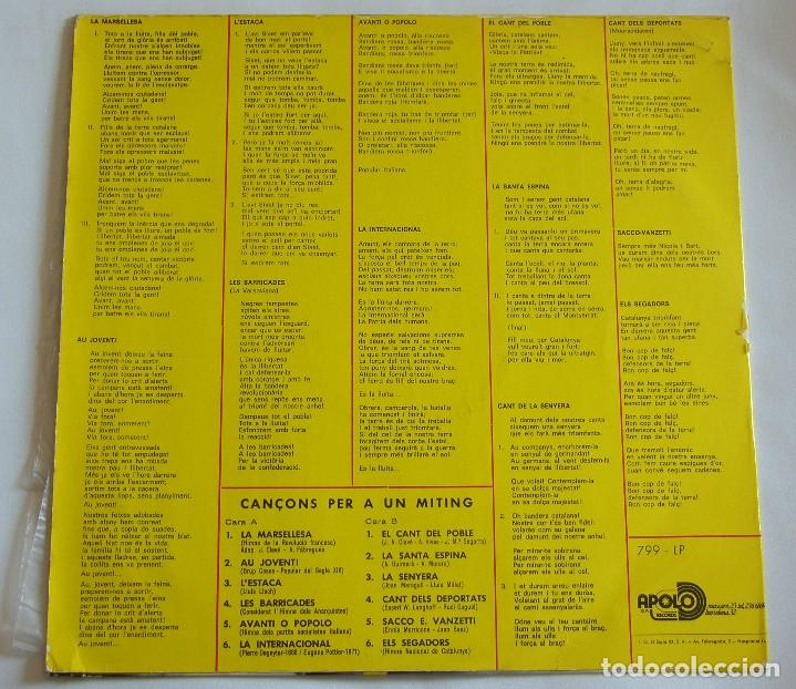 Discos de vinilo: CAN&Ccedil;ONS PER A UN MITING 1978 - Foto 2