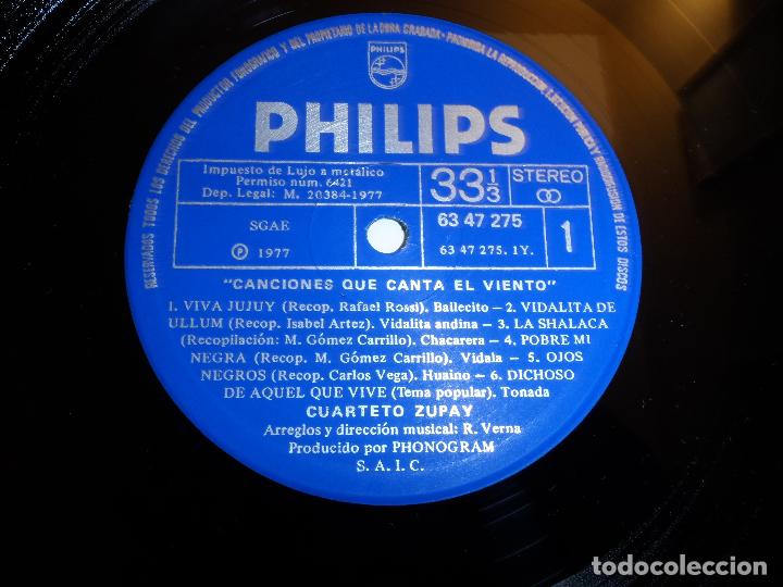 Discos de vinilo: CUARTETO ZUPAY - CANCIONES QUE CANTA EL VIENTO - Foto 3