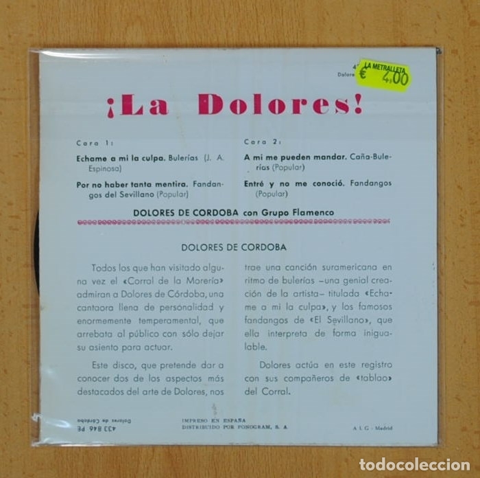 Discos de vinilo: &iexcl;LA DOLORES! - ECHAME A MI LA CULPA + 3 - EP - Foto 2