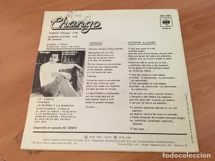 Discos de vinilo: CHANGO (TOMALO) SINGLE ESPA&Ntilde;A 1979 (EPI13) - Foto 2