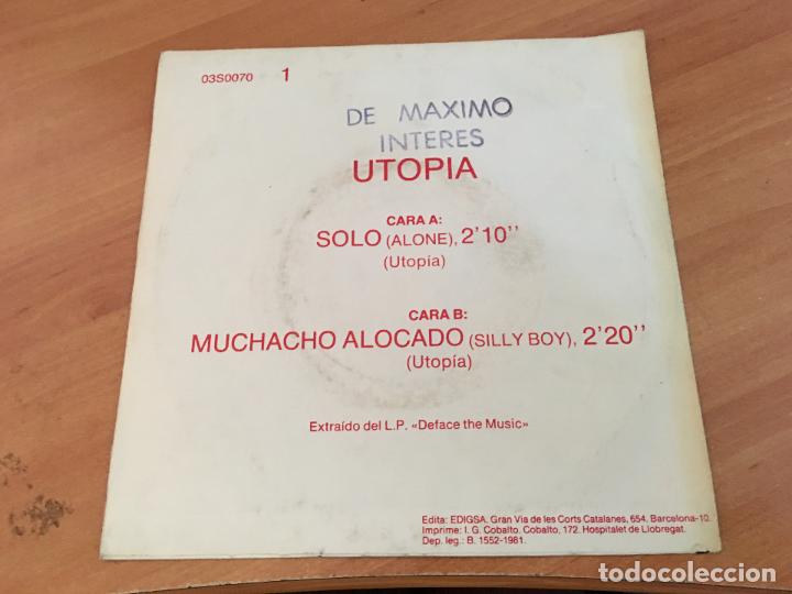 Discos de vinilo: UTOPIA (SOLO) SINGLE ESPA&Ntilde;A 1981 PROMO (EPI13) - Foto 3