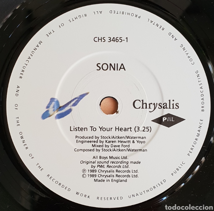 Discos de vinilo: Single Sonia Listen your heart - Foto 2