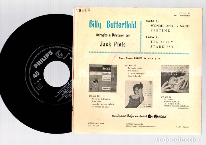 Discos de vinilo: SINGLE BILLY BUTTERFIELD. PHILIPS, A&Ntilde;O 1962 - Foto 2