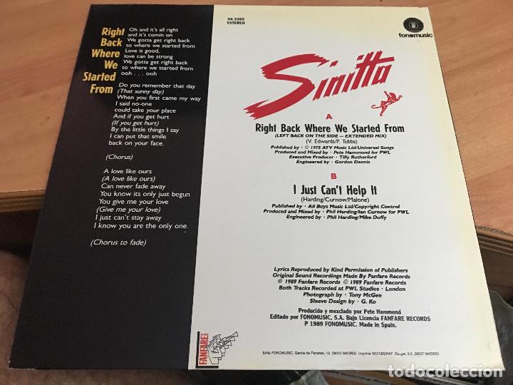 Discos de vinilo: SINITTA (RIGHT BACK WHERE STARTED FROM) MAXI ESPA&Ntilde;A 1989 (B-26) - Foto 3