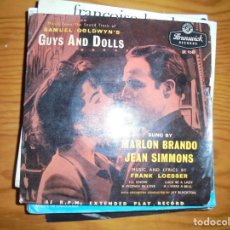 Discos de vinilo: GUYS AND DOLLS. MUSIC FROM SOUND TRACK. MARLON BRANDON. BRUNSWICK, 1956. EDIC. INGLESA. IMPECABLE. Lote 131640122