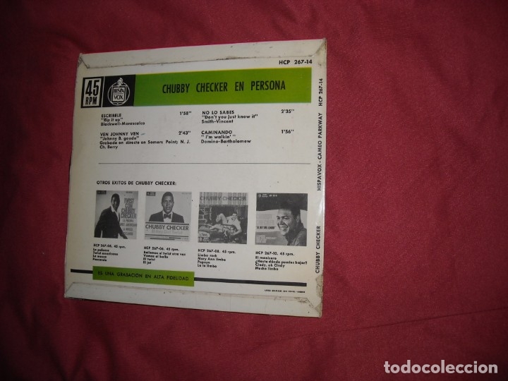Discos de vinilo: CHUBBY CHECKER  EP -ESCRIBELE  +3 - SPA - Foto 2