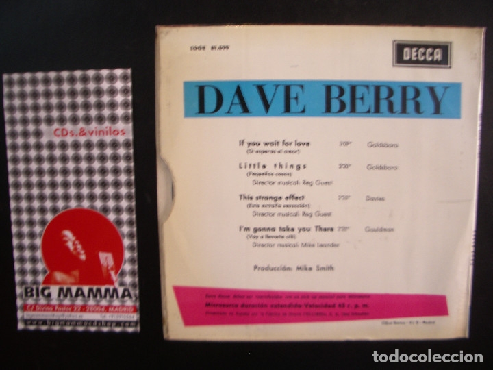 Discos de vinilo: DAVE BERRY- LITTLE THINGS. EP - Foto 2