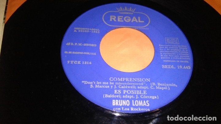 Discos de vinilo: bruno lomas , con los rockeros , en 45 r.p.m. - Foto 2