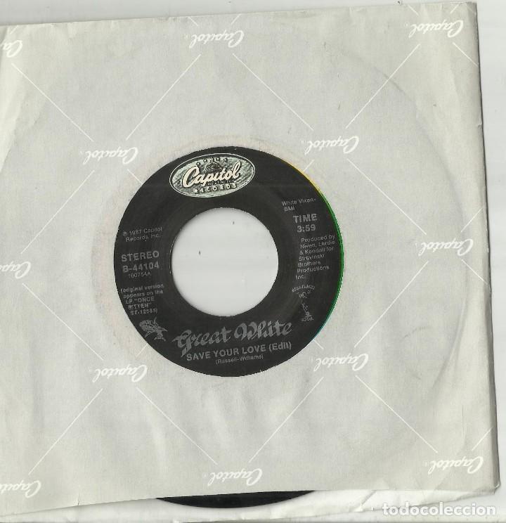 Discos de vinilo: great white single save your love u.s.a. 1987 - Foto 1