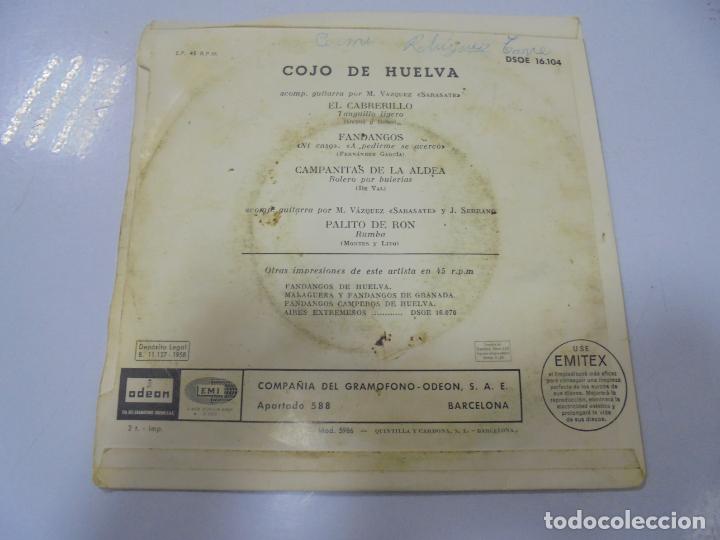 Discos de vinilo: SINGLE. COJO DE HUELVA. EL CABRERILLO / CAMPANITAS DE LA ALDEA. 1958. ODEON EMI - Foto 2