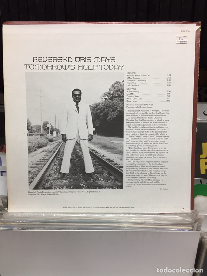 Discos de vinilo: Tomorrows Help Today. Reverend Oris Mays - Foto 2