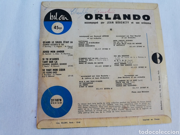 Discos de vinilo: ORLANDO. QUAND LE SOLEIL. - Foto 2