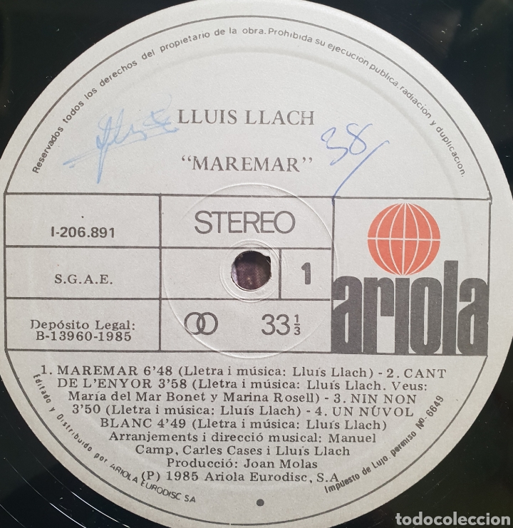 Discos de vinilo: LP LLUIS LLACH MAREMAR - Foto 3