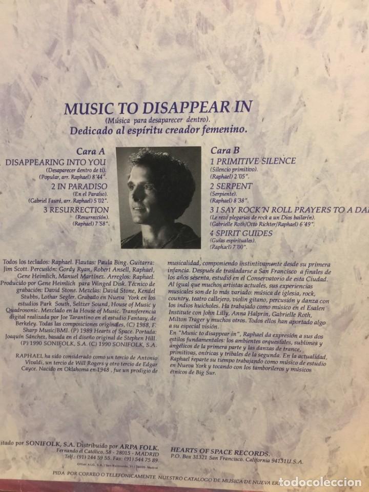 Discos de vinilo: RAPHAEL. MUSIC TO DISSAPEAR IN - Foto 3