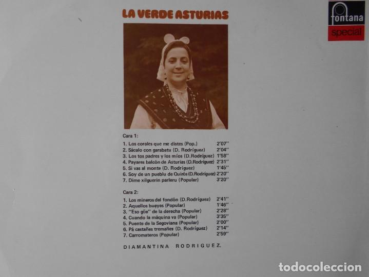 Discos de vinilo: LA VERDE ASTURIAS. DIAMANTINA RODRIGUEZ. LP CON 14 CANCIONES ASTURIANAS. - Foto 2 - 137743258