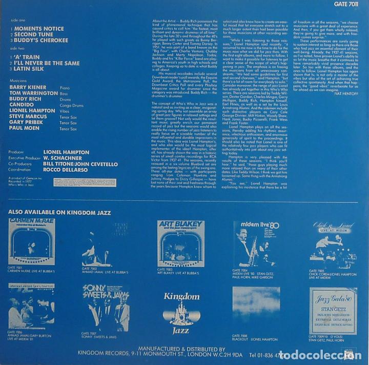 Discos de vinilo: LIONEL HAMPTON PRESENTS BUDDY RICH (INGLATERRA-1983) - Foto 2