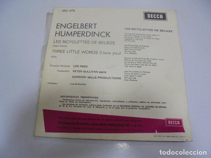 Discos de vinilo: SINGLE. ENGELBERT HUMPERDINCK. LES BICYCLETTES DE BELSIZE. 1968. DECCA - Foto 2