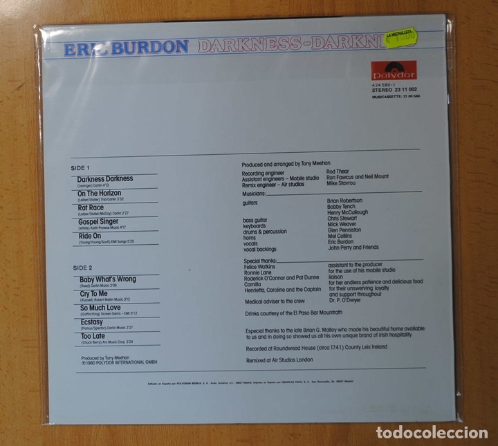Discos de vinilo: ERIC BURDON - DARKNESS DARKNESS - LP - Foto 2