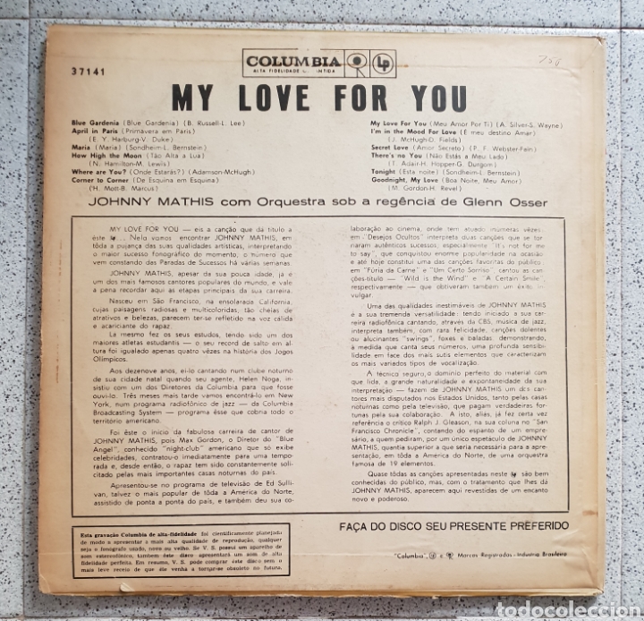 Discos de vinilo: LP JOHNNY MATHIS MY LOVE FOR YOU - Foto 2