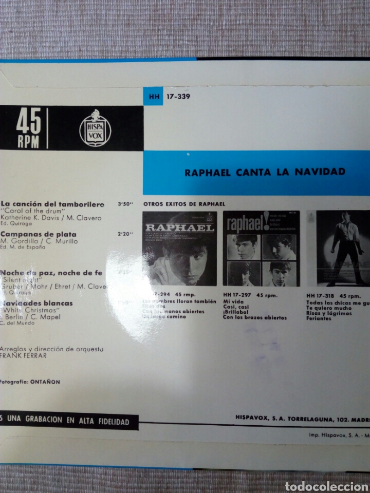 Discos de vinilo: RAPHAEL CANTA LA NAVIDAD - Foto 2