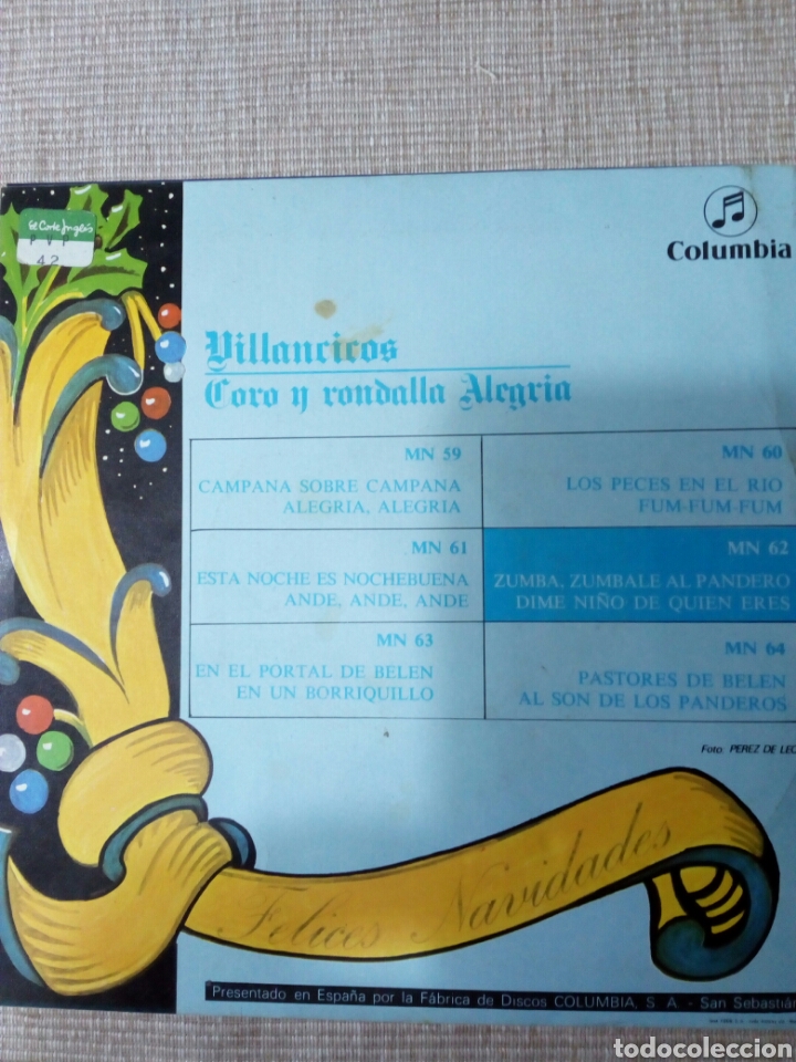 Discos de vinilo: 4 VILLANCICOS 45 RPM - Foto 2