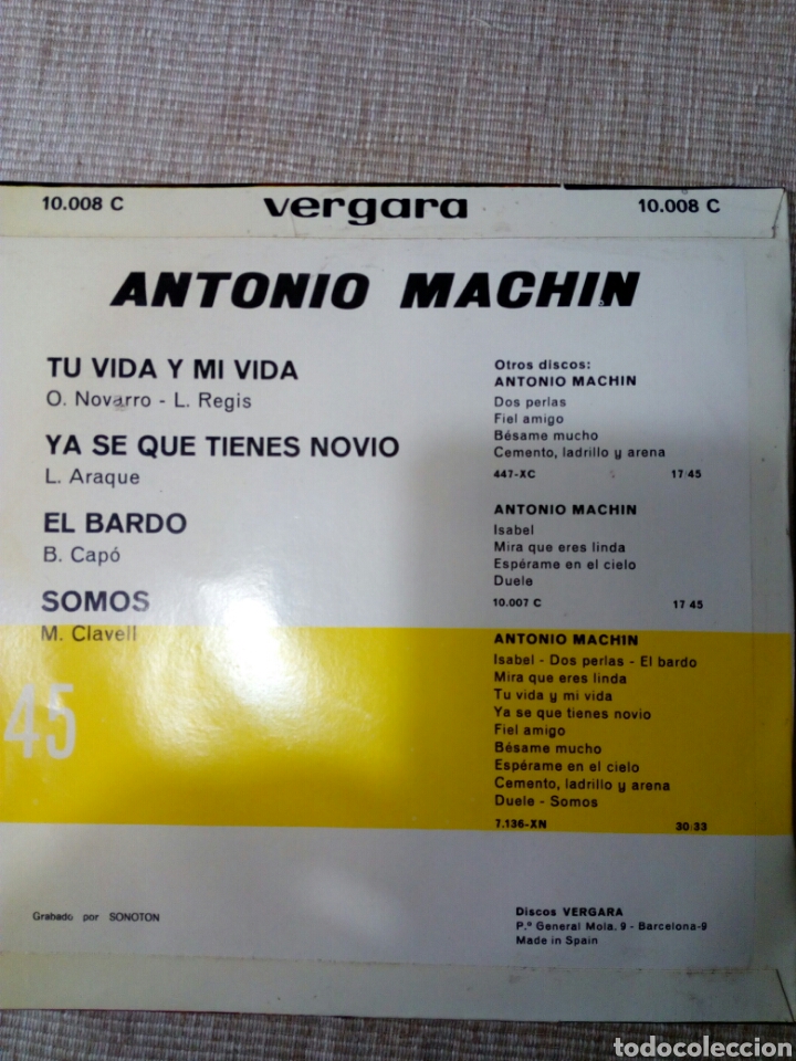 Discos de vinilo: ANTONIO MACHIN 45 RPM - Foto 2