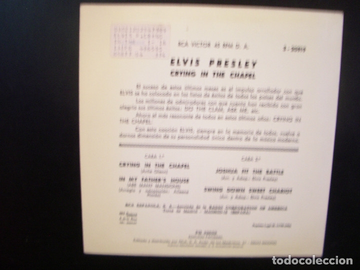Discos de vinilo: ELVIS PRESLEY- CRYING IN THE CHAPEL. EP. - Foto 2